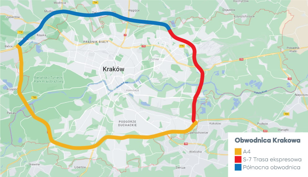 Polnocna Obwodnica Krakowa mapa